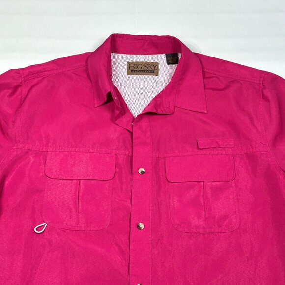 Big Sky Outfitters Pink Vented Outdoor Fishing Short Sleeve Button Shirt Mens XL - Picture 2 of 5